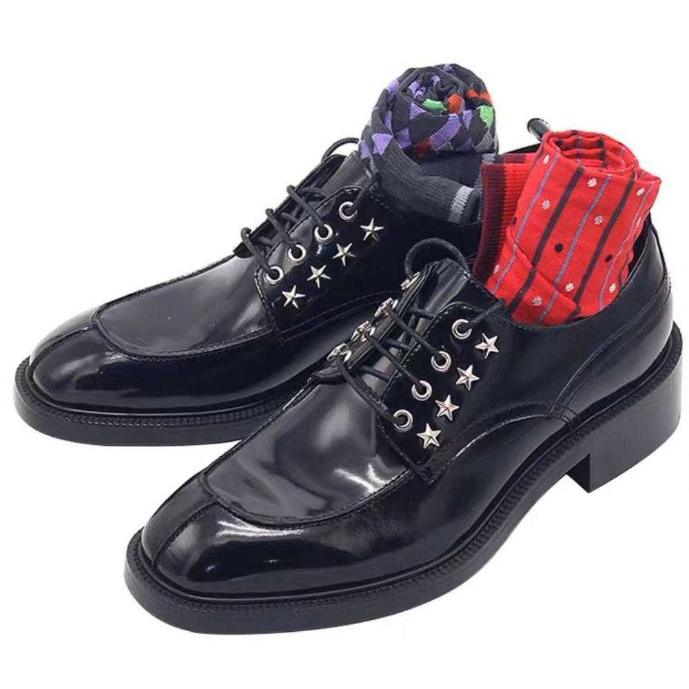 Picture of BLACK LEATHER DERBY SHOES WITH METAL STUDS